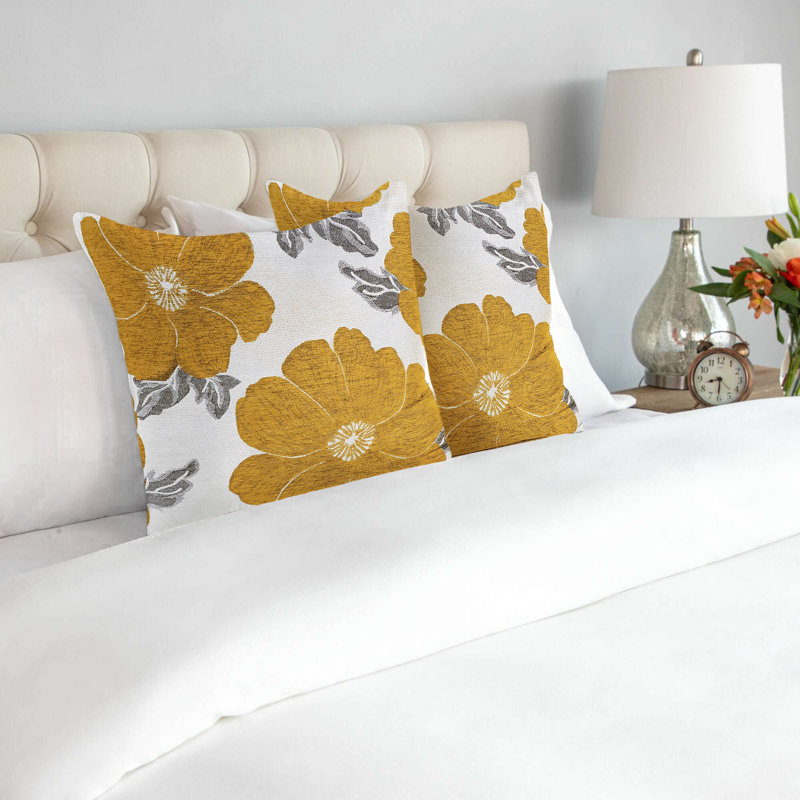 Darionte Floral Square Throw Cushion, Ochre/Silver/Grey