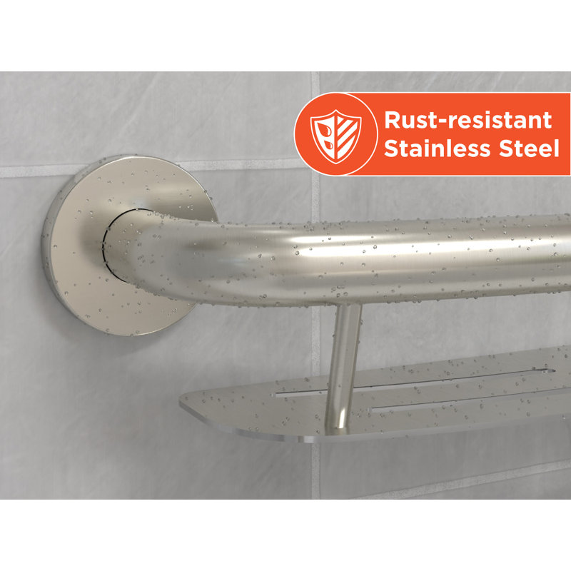 PLUS Shampoo Shelf 16" in , Decorative Grab Bar with Shelf (500 lb. Capacity), Stainless Steel