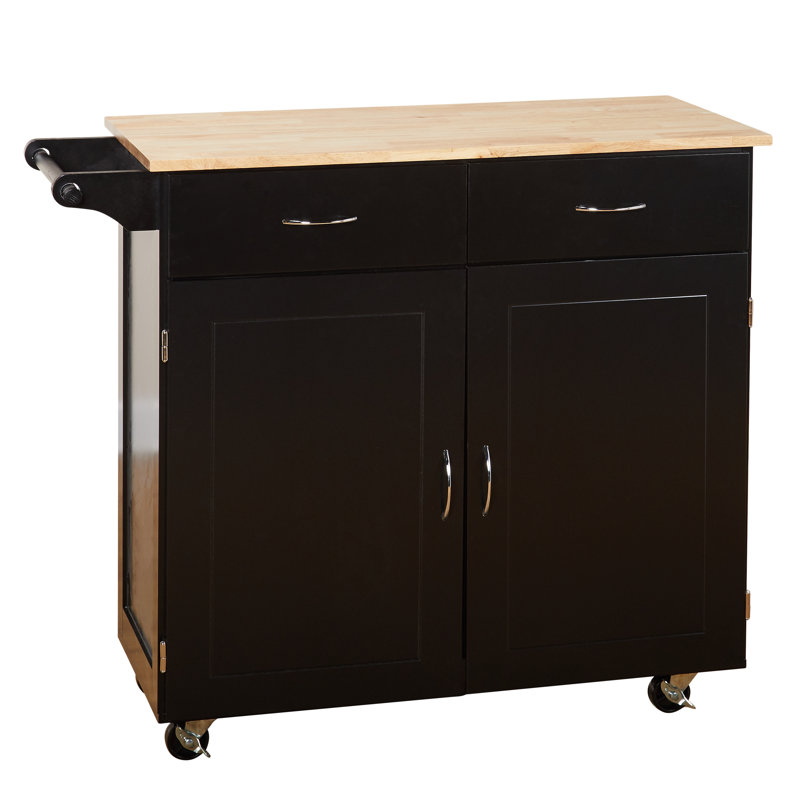 Sammons Solid Wood Top Kitchen Island, Black