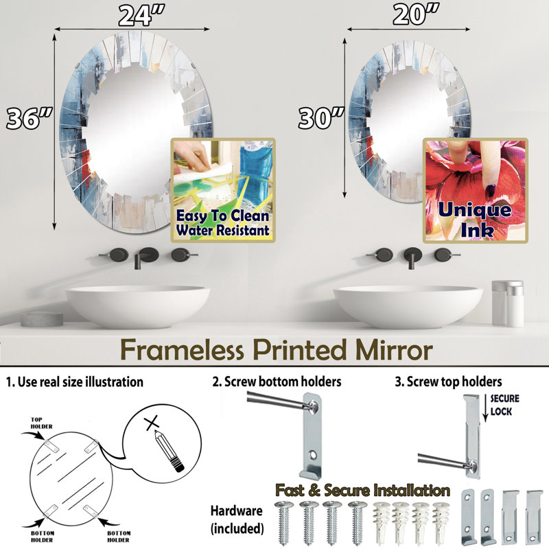 Melaleuca - Miroir mural moderne ovale, 30 po x 20 po