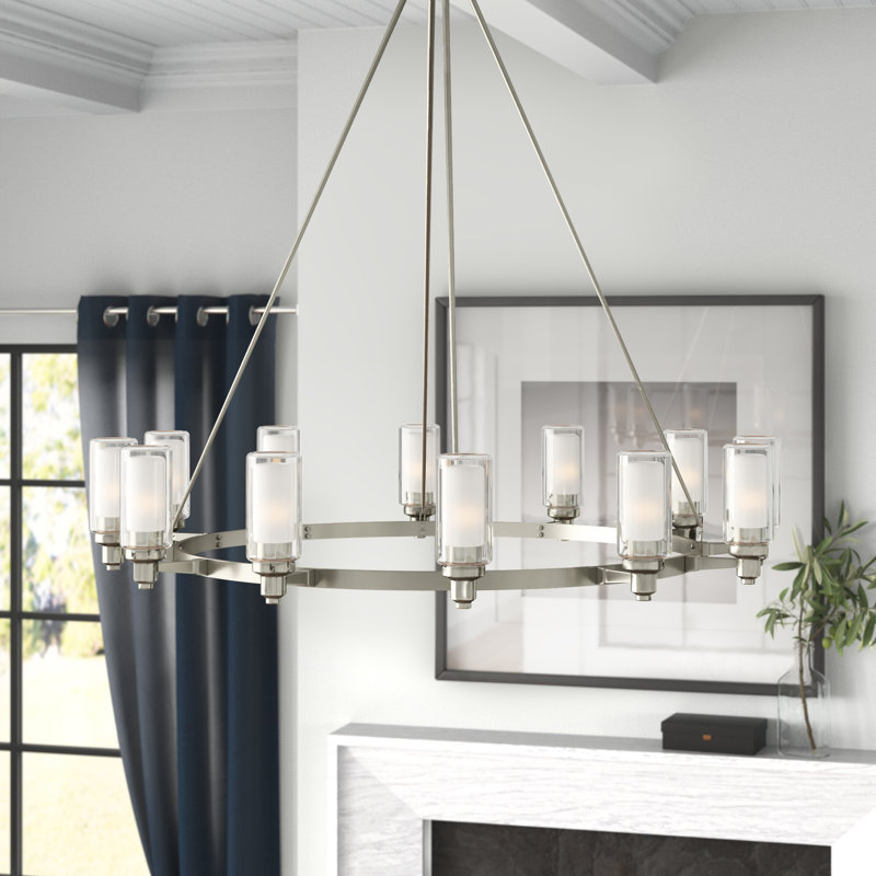 Circolo 12 - Light Dimmable Wagon Wheel Chandelier, Brushed Nickel