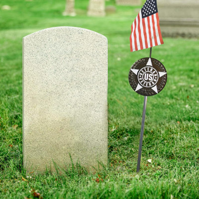 US Veteran Grave Marker with US Stick Flag 34 Inch Tall - Cemetery Memorial Graveside Plaque Flag Holder Gravemarkers for All American Military USA Veterans
