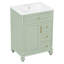 Meuble-lavabo autoportant 24 po avec tiroir escamotable, 3 tiroirs et armoire de rangement, bois massif et panneau de fibres à densité moyenne, comptoir en céramique-133409447