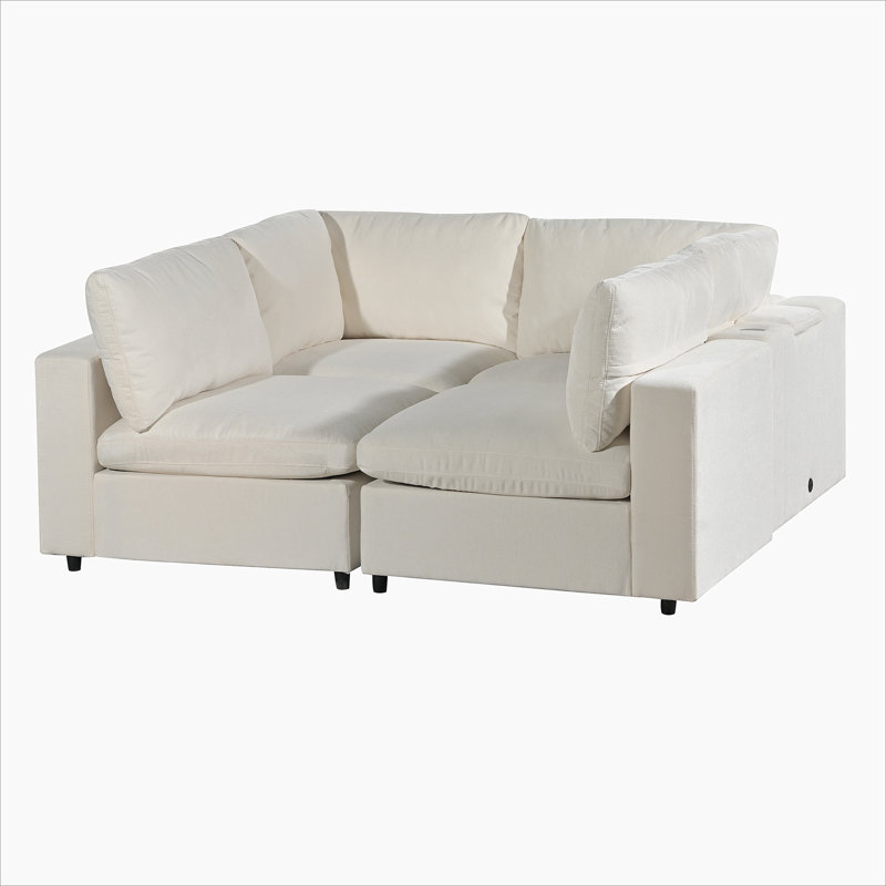 Upholstered Modular Sofa with USB Charge Ports,Wireless Charging and Built-in Bluetooth Speaker