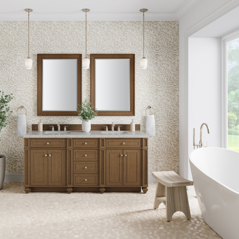 Meuble-lavabo double l 72 po Bristol, Brun selle, Perle jasmin éternelle, 8 po