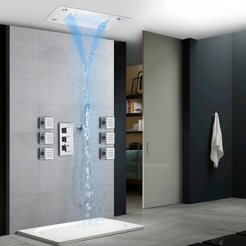 Ensemble de système de douche thermostatique à DEL avec jets de corps