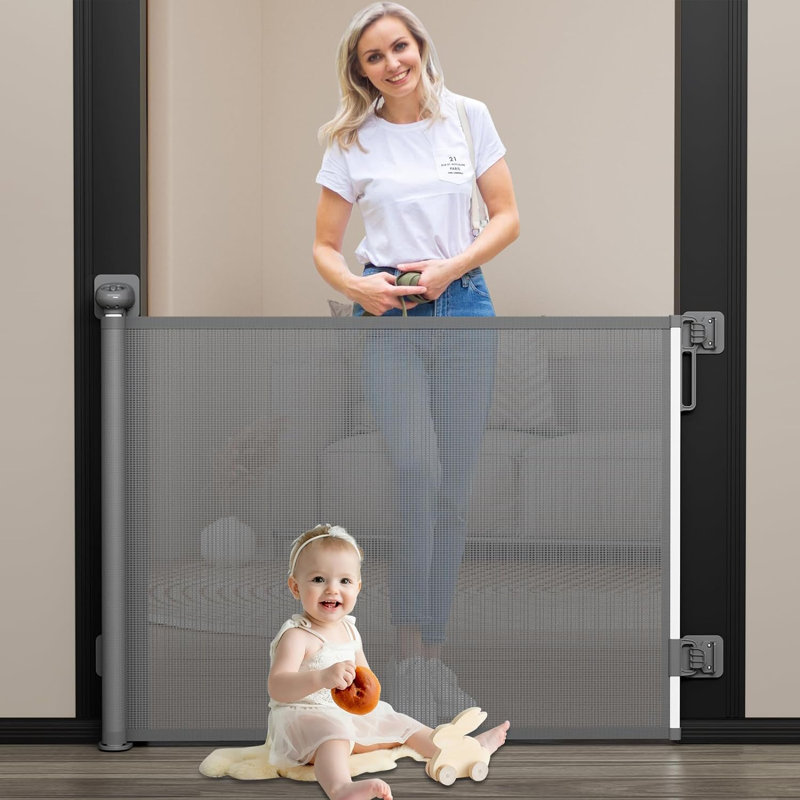 Barrière pour bébé en filet escamotable Cyrgalis, gris