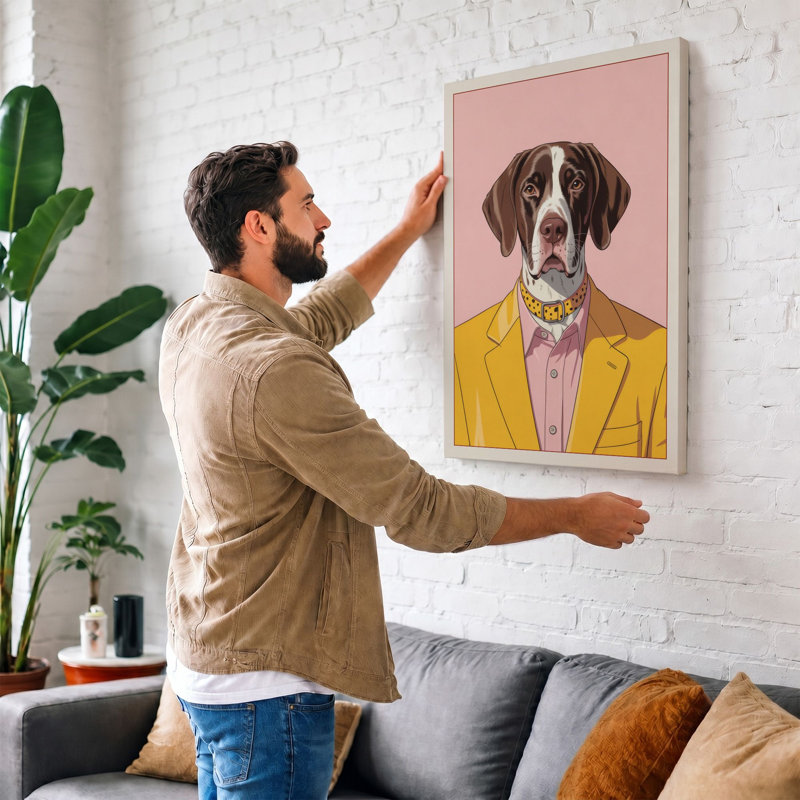 Dapper Dog Portrait Modern 1 Piece Wrapped Canvas Wall Art, 30x20 - 76.2 x 50.8 cm, Taupe Border