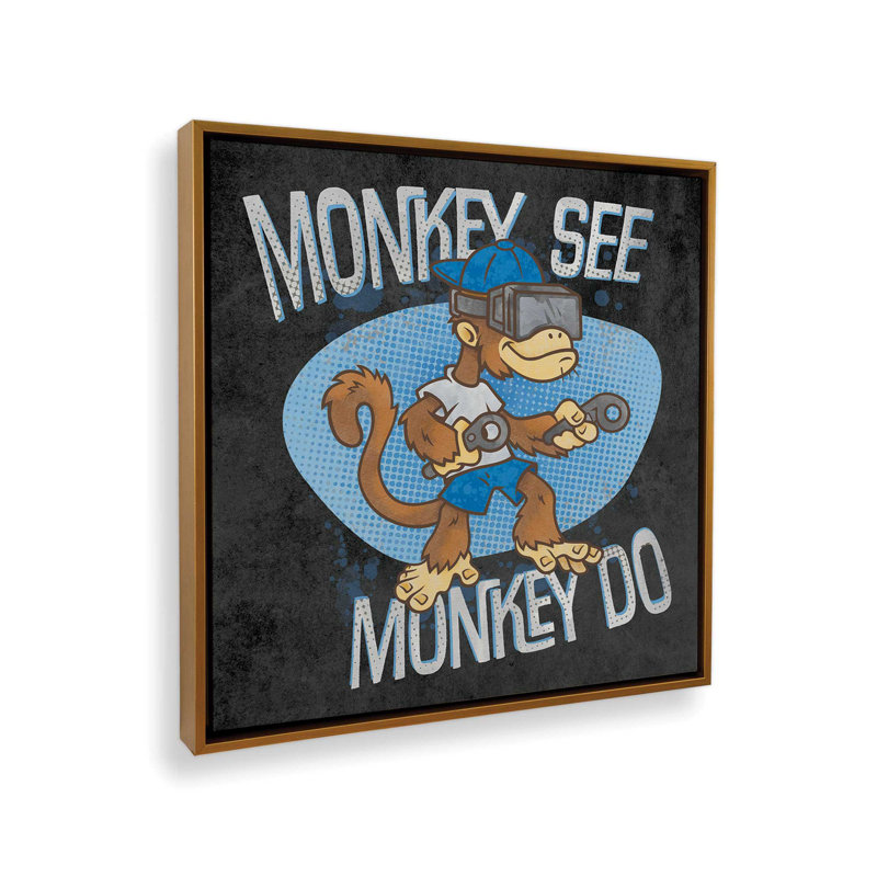 Reproduction d'art «Monkey See, Monkey Do» par Lauren Rader, Toile avec cadre, L 36 x H 36, Or