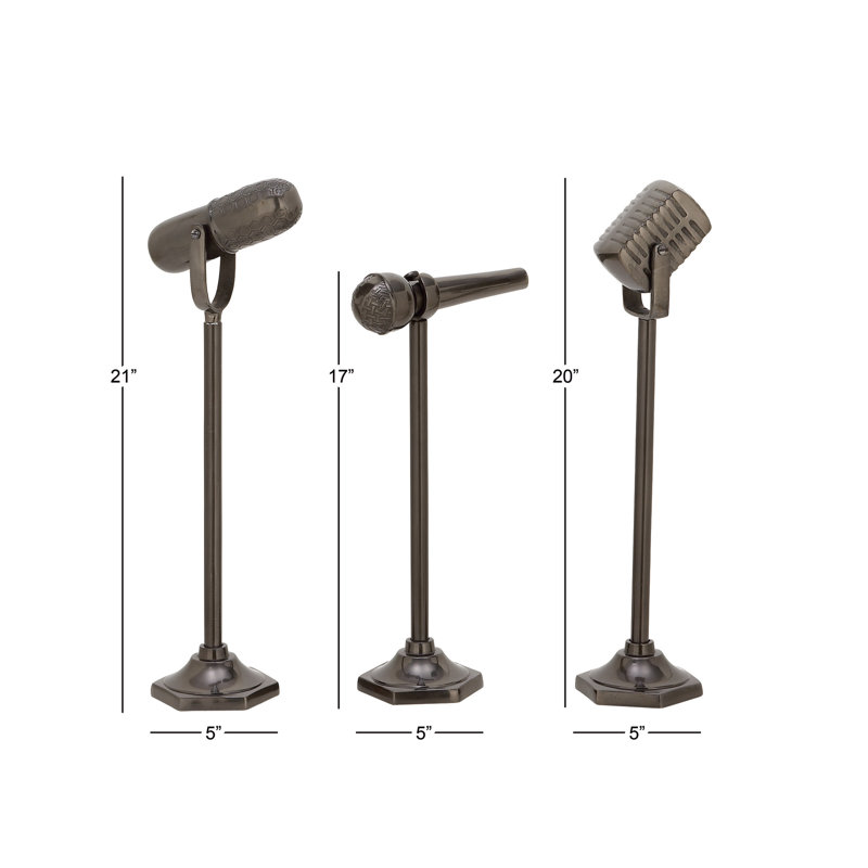 Ensemble de 3 sculptures de microphone en aluminium Golleaz, Noir