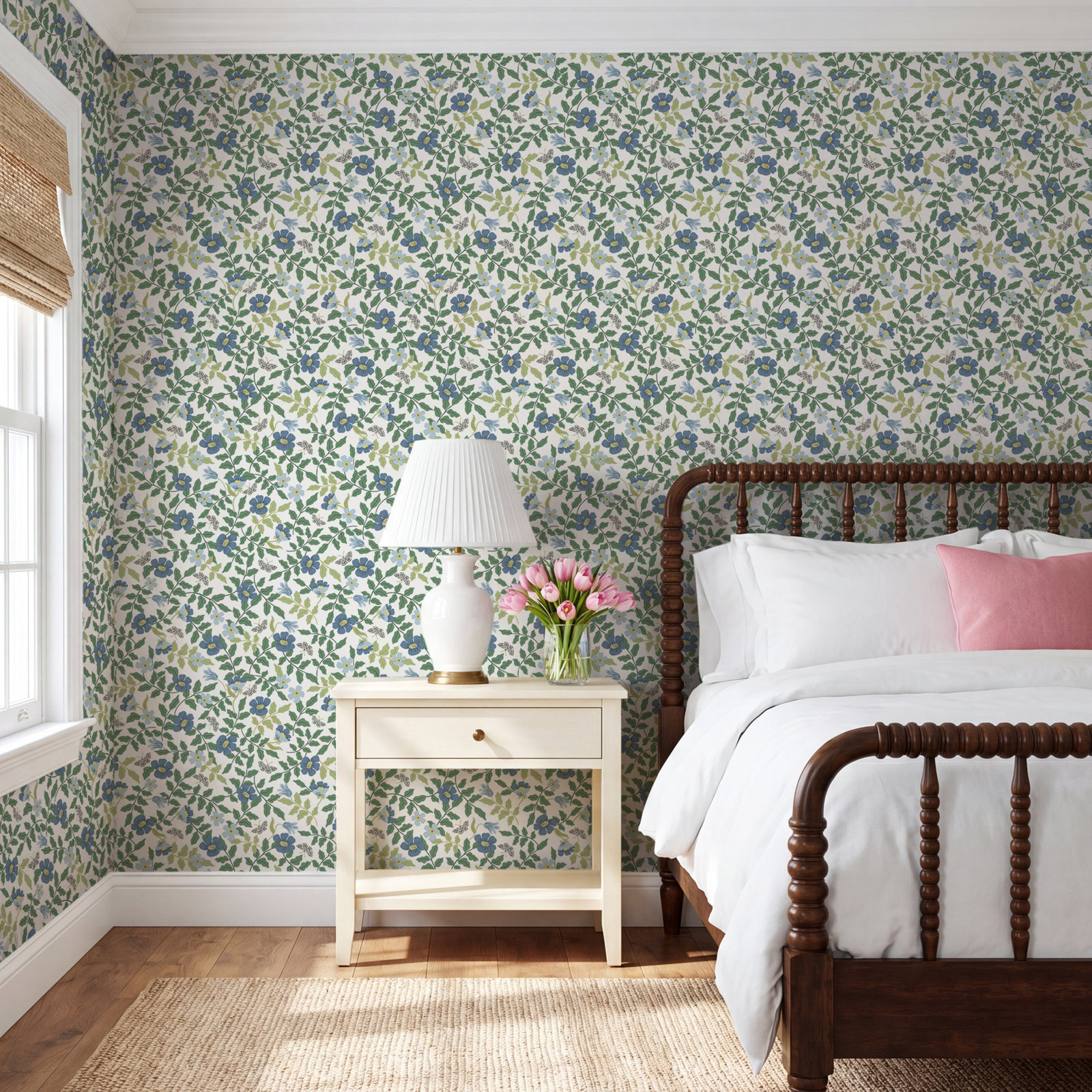 Primrose Self-Adhesive Wallpaper, Blue/Off White