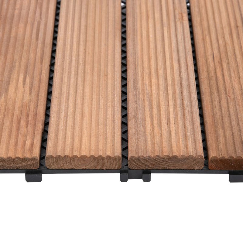 Anasofia 27 Pcs Solid Wood Interlocking Decking Tiles, Brown