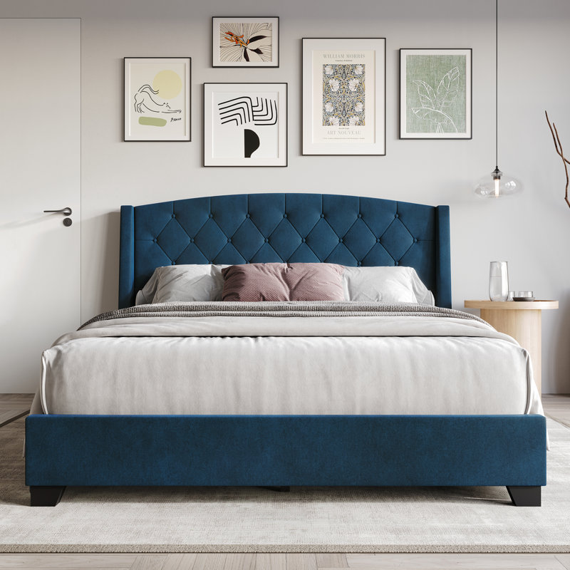 Laksha Upholstered Wingback Storage Bed, Blue, Queen