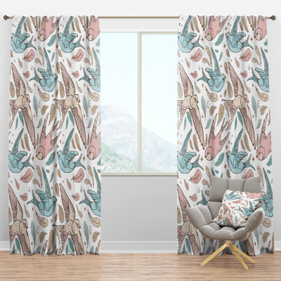 Panneau de rideau simple semi-diaphane avec passe-tringle Swallow Birds and Flowers