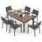 7 Pcs Outdoor Dining Set With 6 Stackable Chairs & Large Rectangle Table Garden