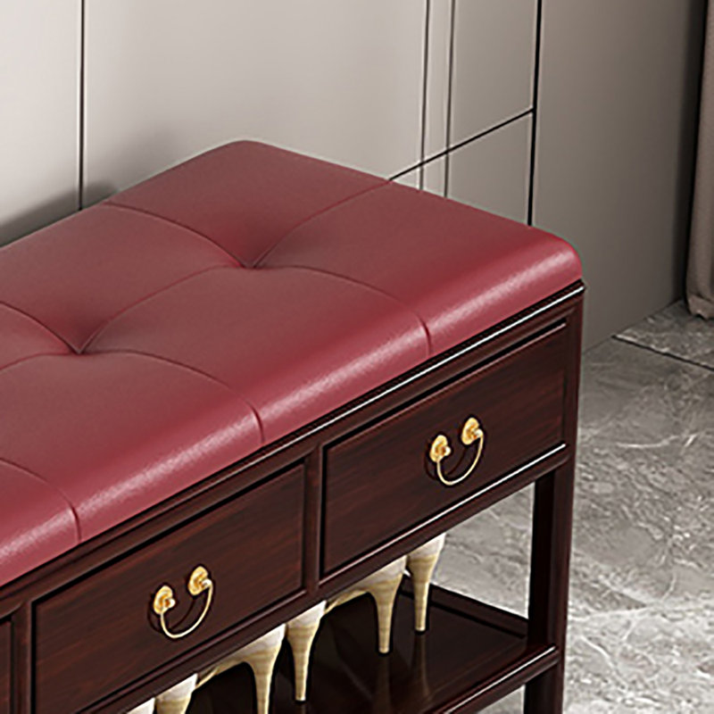 47.2in Retro style Shoe Storage Bench, Red/Red Wood