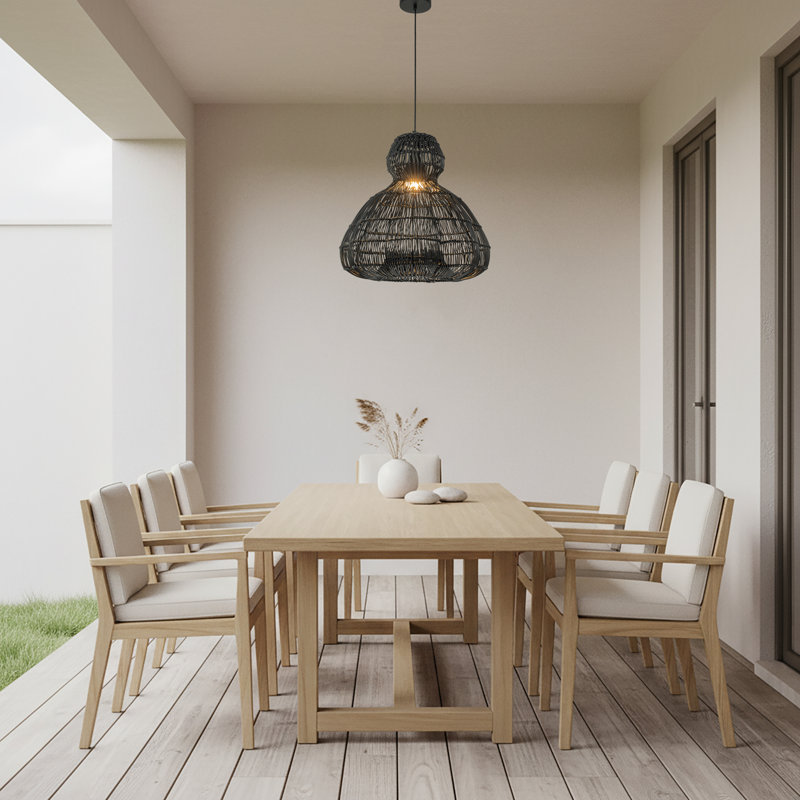 Luminaire suspendu d'extérieur en osier 1 lumière, style bohème côtier - tissé à la main