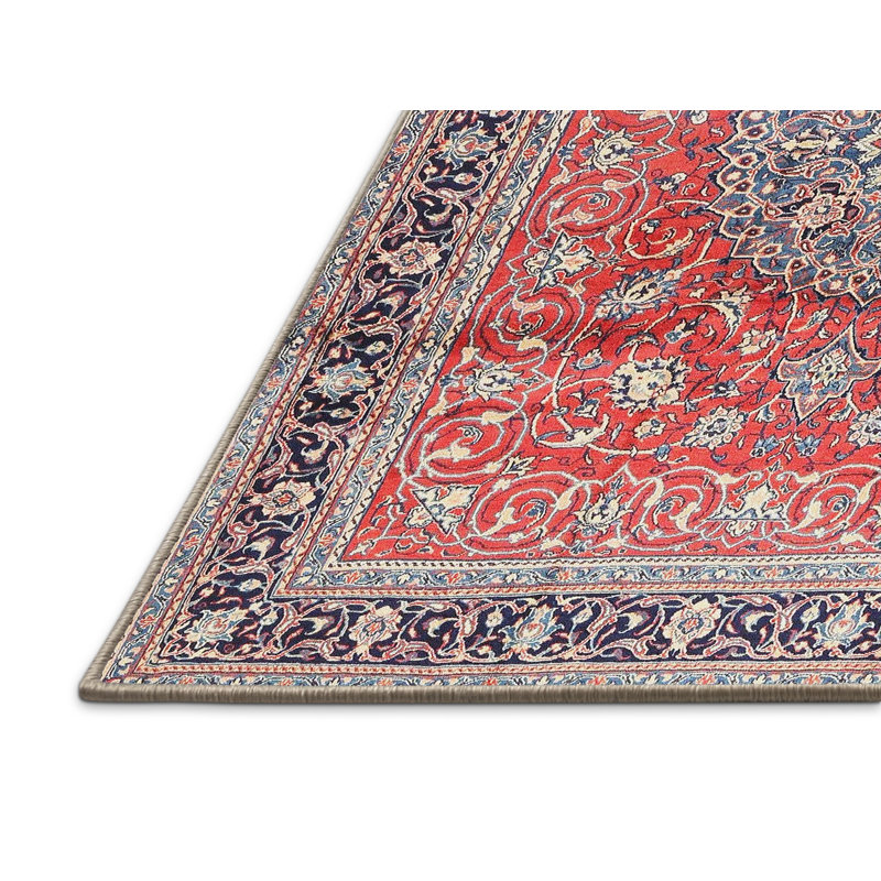 Tapis traditionnel rouge / bleu Giang, Rectangle 5 pi x 7 pi