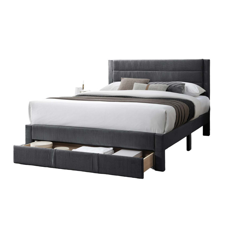 Grand lit de luxe 1 pièce avec tiroir de rangement, Gris anthracite