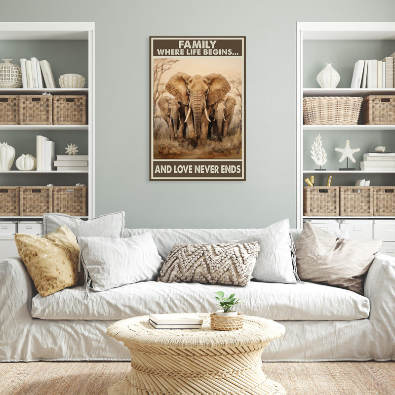 «Elephants And Love Never Ends - 1 pièce Rectangle Elephants And Love Never Ends - 1 pièce Rectangle, impression sur toile tendue