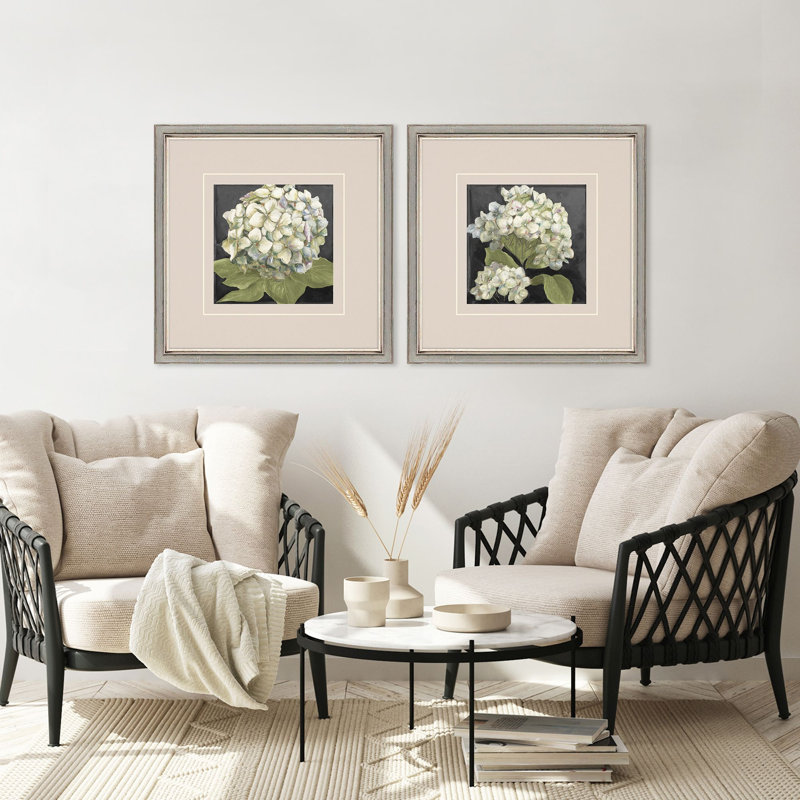 Hortensias sur fond noir par Pinto (ensemble de 2)