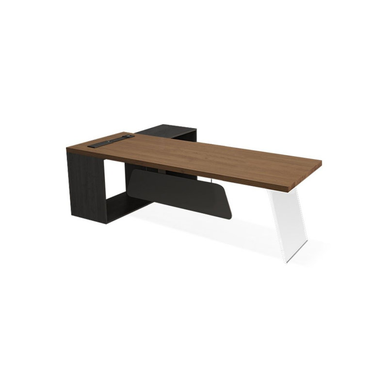 Bureau de direction rectangulaire en bois massif brun clair + acrylique, 29.53" H x 62.99" W x 55.12" D, Retour à droite