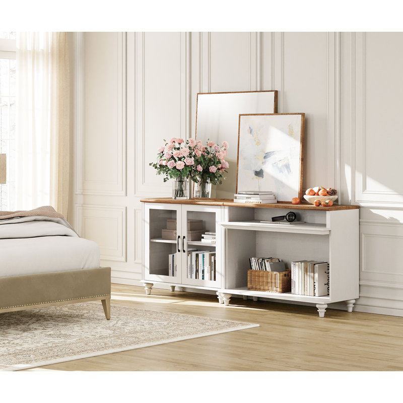 TV Stand For 75 Inch TV, 2-In-1 TV Console Table For 55/65/75 Inch TV, Entertainment Center With Glass Door, White