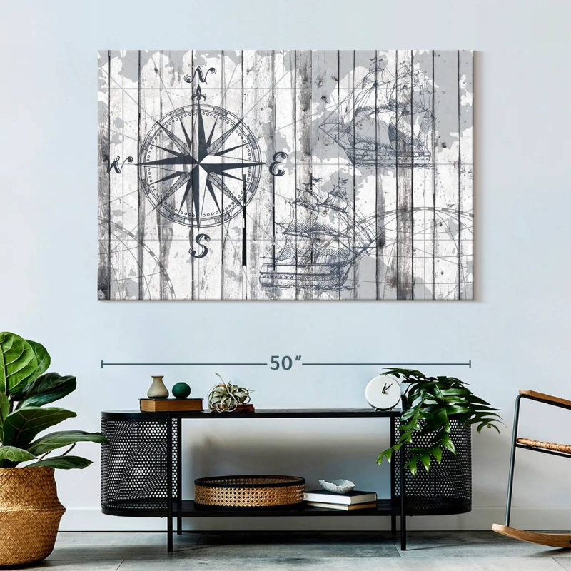 Boussole, reproduction sur toile, H 34 po x l 51 po x P 1,25 po