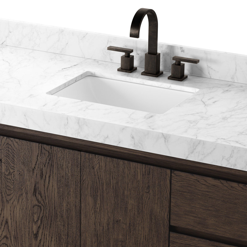 Everett Single Wide Vanity-Satin Light Wash Oak, Satin Espresso Oak