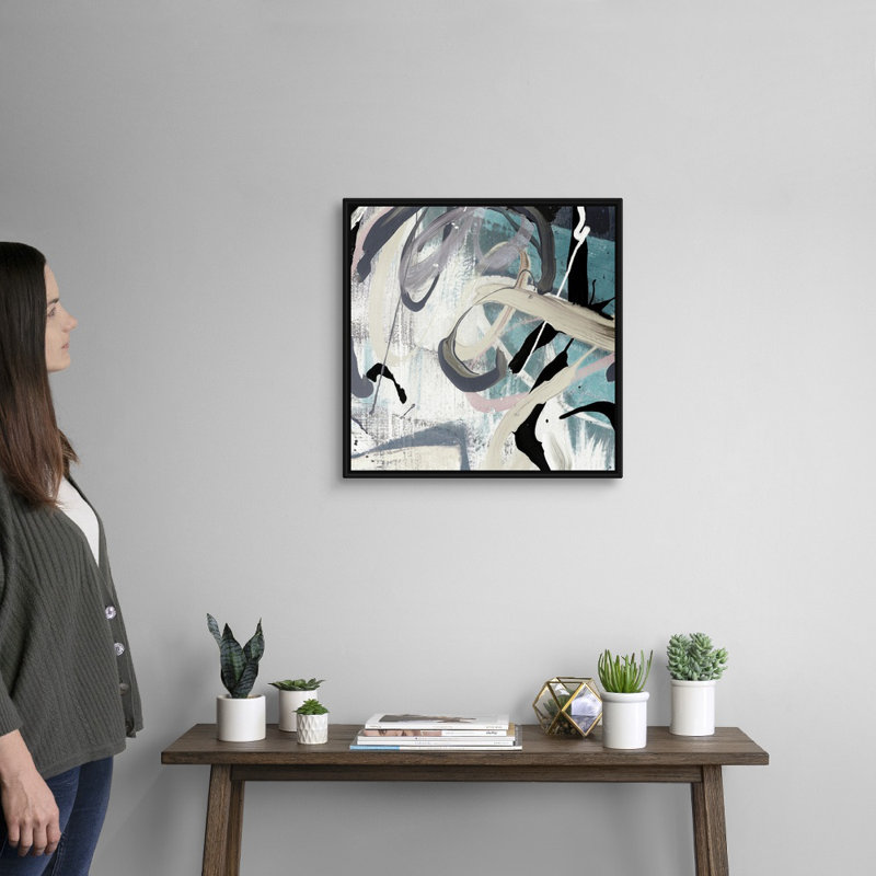 Reproduction d’art sur toile emmêlé de bleu sarcelle, H 22 po x l 22 po x P 1,75 po, Cadre noir