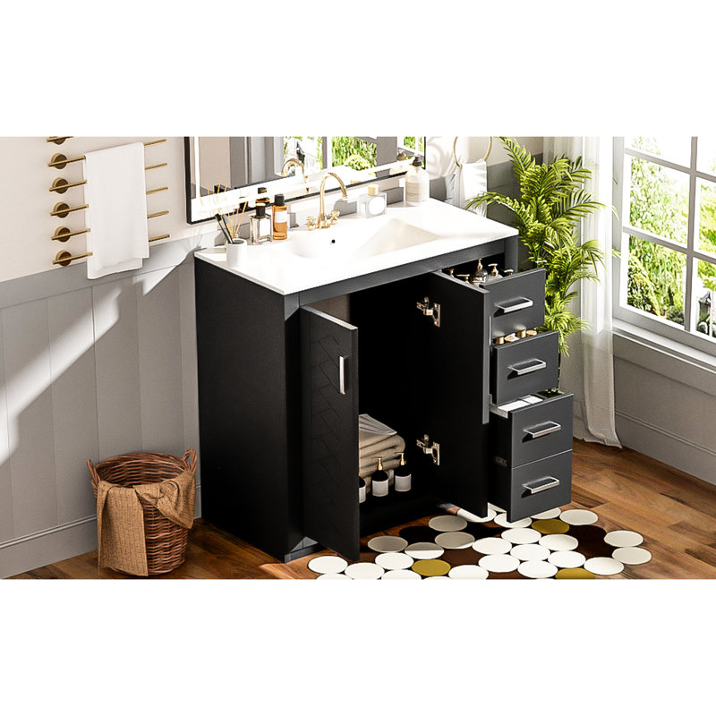 Meuble-lavabo moderne 36 po avec lavabo en céramique, Black