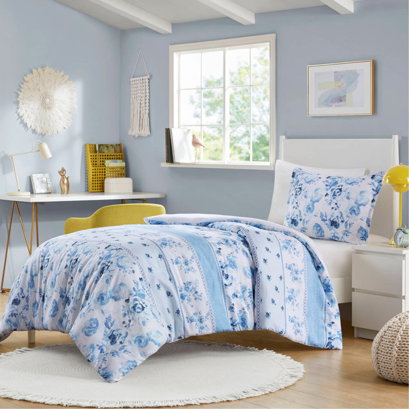 Ensemble de housse de couette à rayures florales