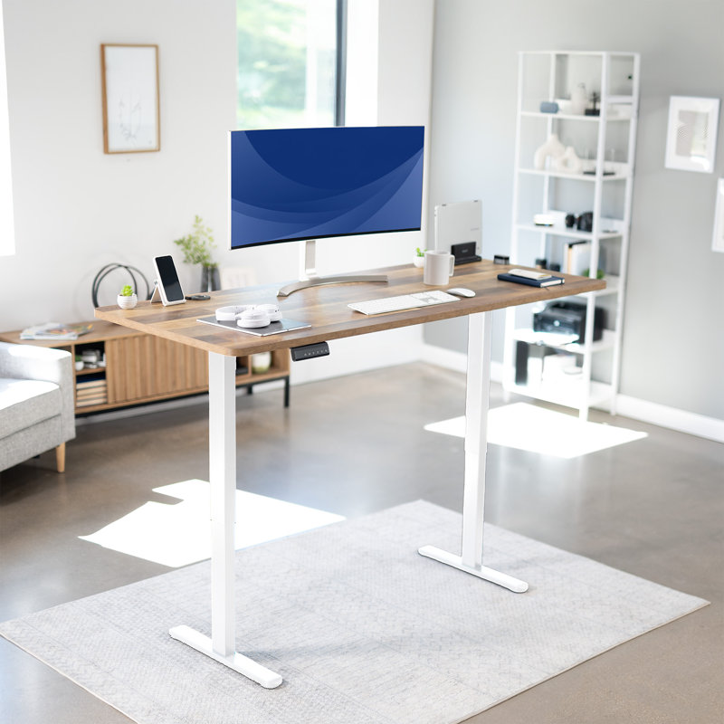 Bureau debout 71 po x 30 po Vivo Dual Motor, Blanc, Bois recyclé