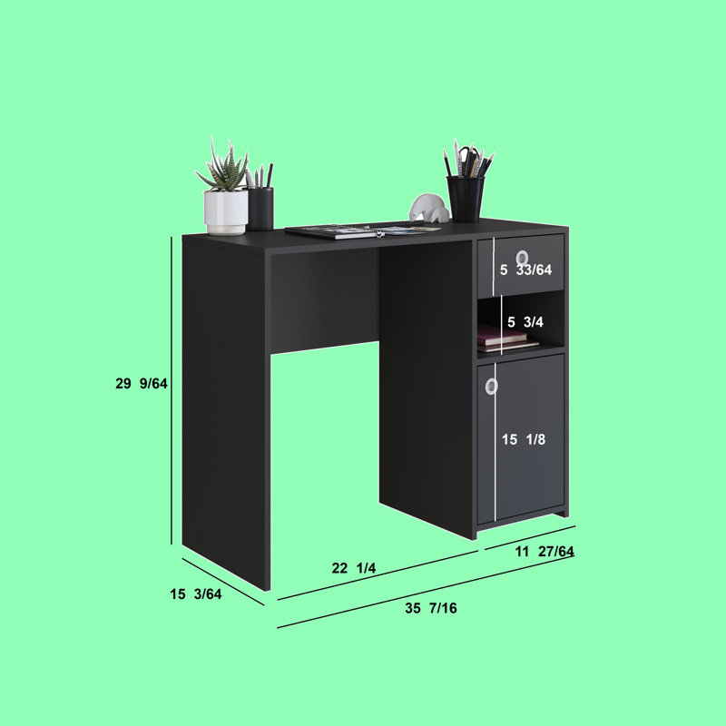 Desk With Drawer And Cabinet –, Black