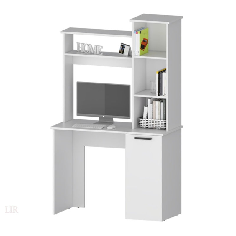 Carson Computer Desk With Hutch, Single Door Cabinet, Expansive Work Surface And 3-Tier Storage Shelves, White