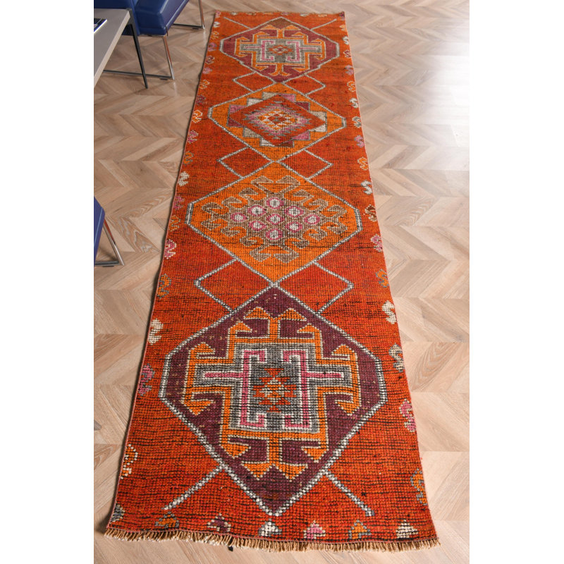 Handmade Red Wool Turkish Runner Rug Ideal For Bohemian Chic Decor With Antique Aesthetic