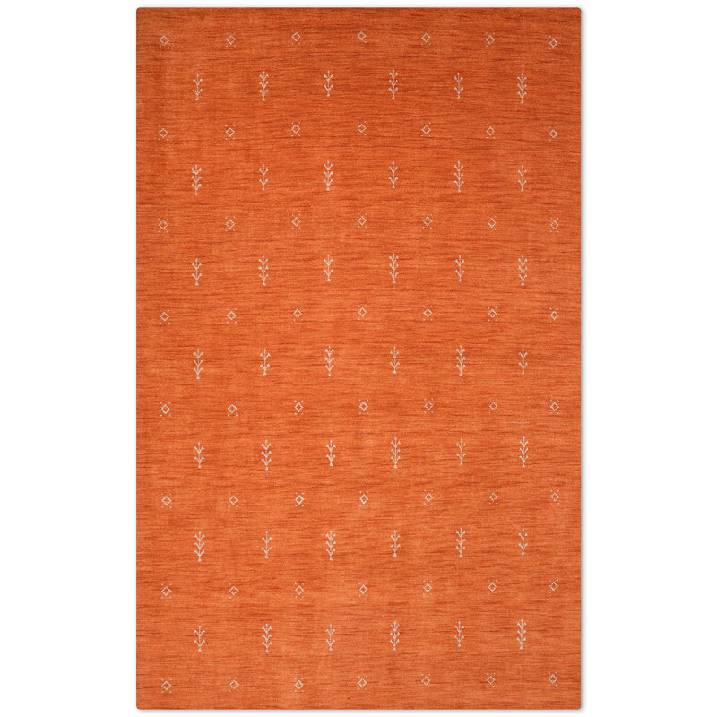 Ownby Hand Knotted Loom Wool Eco-Friendly Area Rugs  -  Rectangle, Orange White Color, Contemporary Modern Design, High Pile Thick Handmade Anti Skid Area Rugs for Living Room, Bed Room