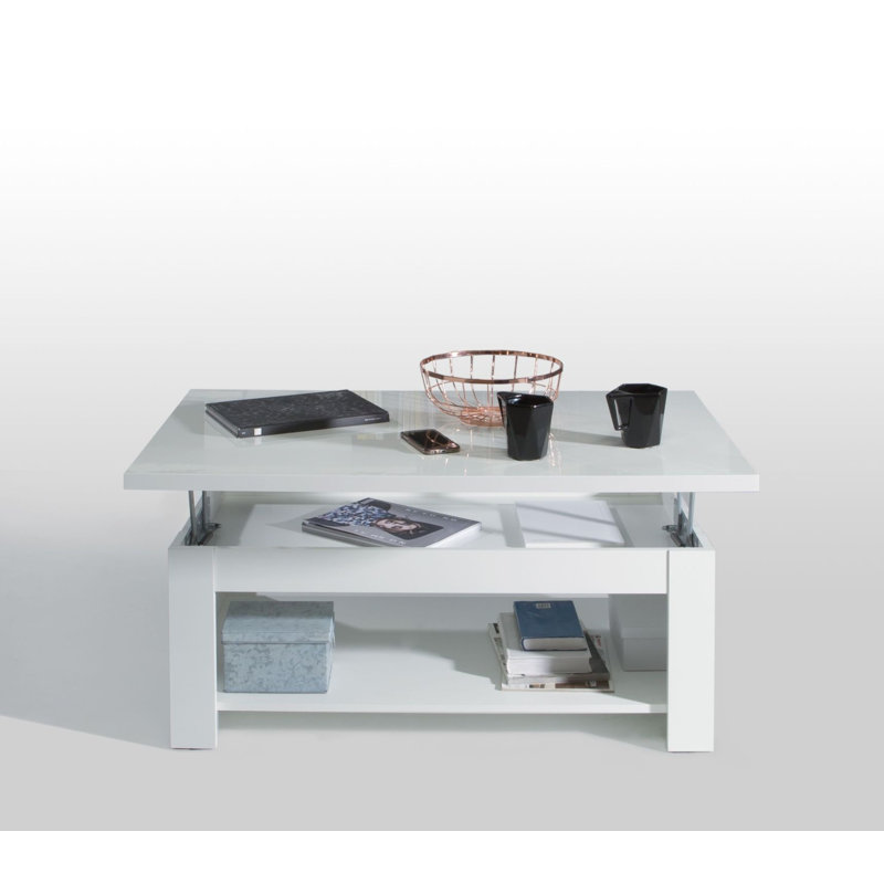 Lanham Lift Top Coffee Table with Storage, High-gloss white