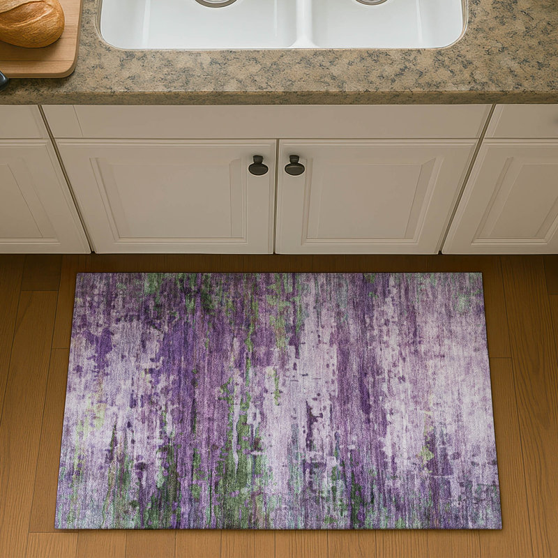 Premium Machine Washable Mayfield AMF2035 Abstract Rug, 1'8" x 2'6", Purple