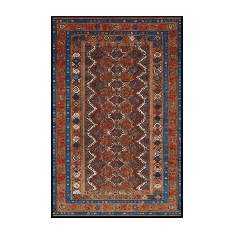 Machine Washable Art Deco Brown Area Rug, Rectangle 7' x 10'