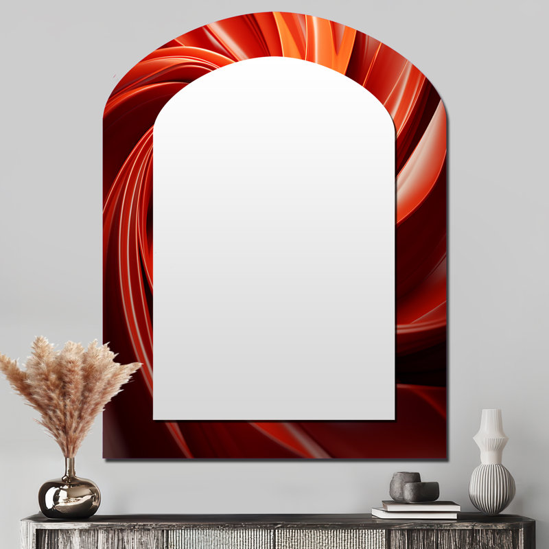 Décor de miroir abstrait orange et rouge spirale abstraite II - Orange, 43 po x 33 po