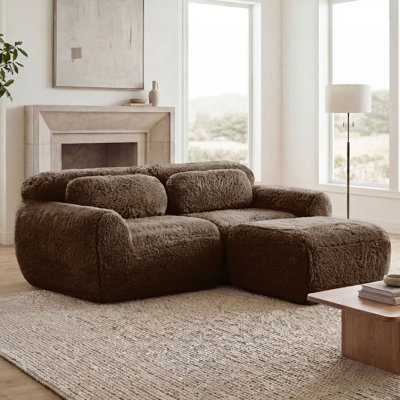Canapé modulaire 2 places Bonfort de 80,3 po avec repose-pieds, canapé modulaire moderne avec tissu moelleux et éponge à haute densité