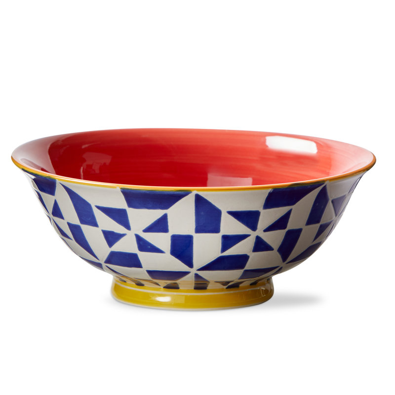 Geo Ramen Bowl Blue Ceramic Everyday 28 Oz