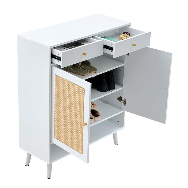 Modern Minimalist Storage Cabinet, White/Natural