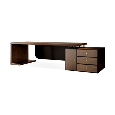 Bureau de direction rectangulaire avec tiroirs en bois massif brun et noisette + fer noir