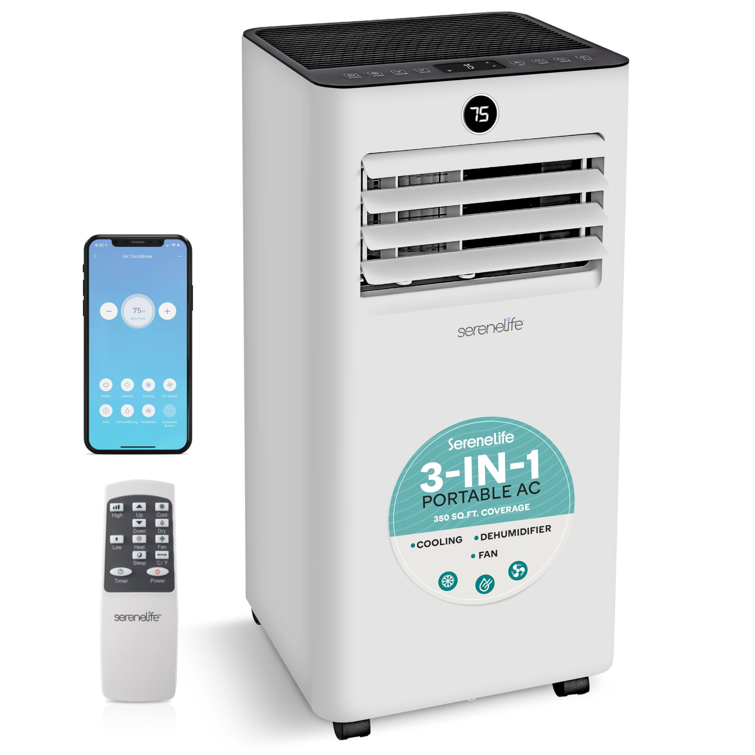 SereneLife 10,000 BTU Portable Air Conditioner, Small AC with ...