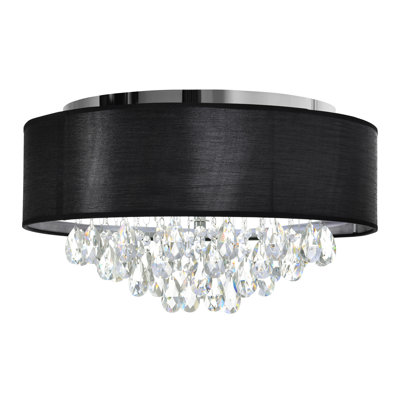 Manuel 18" Chrome Flush Mount Ceiling Light – Modern 4-Light Fixture with Black Drum Shade, Faceted Clear Crystals, and E26 Bulb Base – Elegant Lighting for Bedroom or Hallway