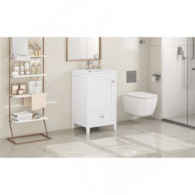 20" Bathroom Vanity With Sink, Bathroom Cabinet With Soft Closing Door, Storage Rack And A Drawer, White(Old SKU:N725P185452K)