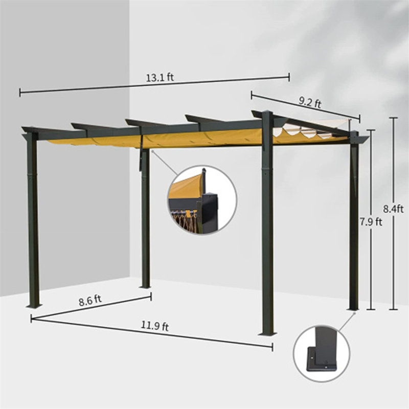 Pergola Courtyard - élégante et fonctionnelle, H 100,8 po x l 157,2 po x P 110,4 po, Gris foncé