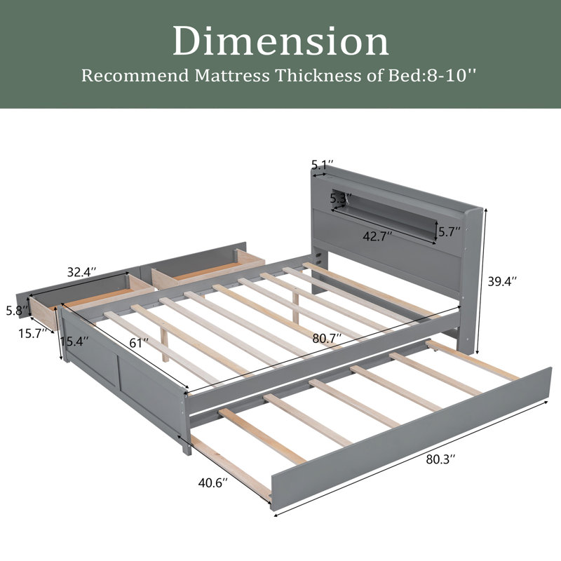 Grand lit standard avec rangement Derrione, Gris